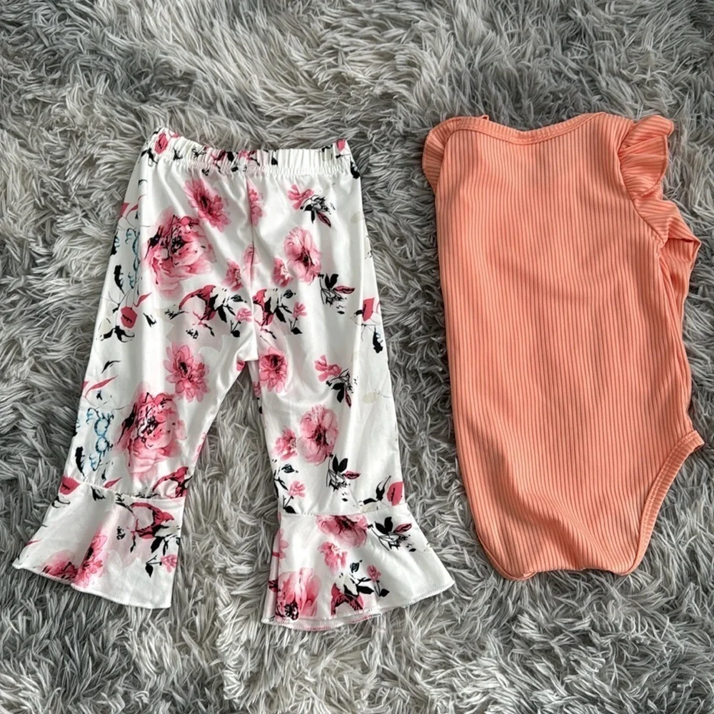 Long sleeve onesie with matching bell bottom pants
